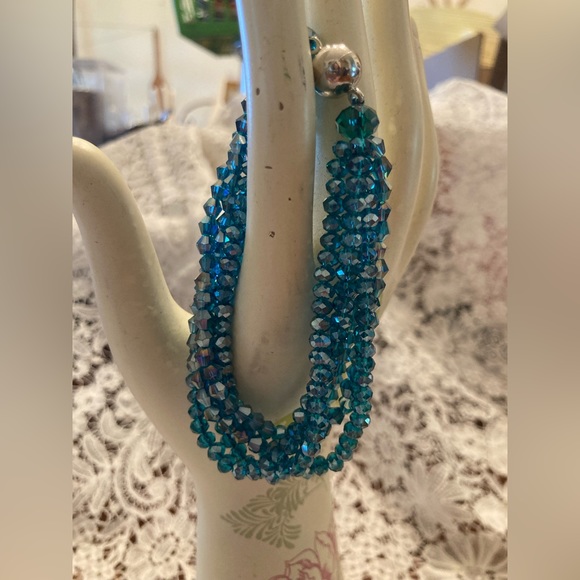 MAGNETIC CLASP Bracelet 5 Strands Dk TURQUOISE AB Austrian Crystals 7 1/… - Picture 10 of 14